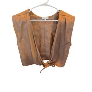 Whimsy + Row 100% Linen Vest L Womens Brown Tie Front Sleeveless Boho